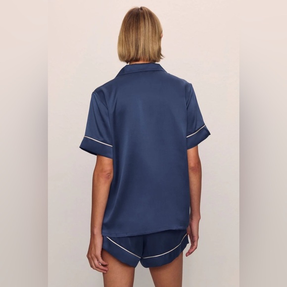 Eberjey Inez Washable Silk Short Pajamas XL Navy Champagne Loungewear FULL SET - Picture 2 of 13